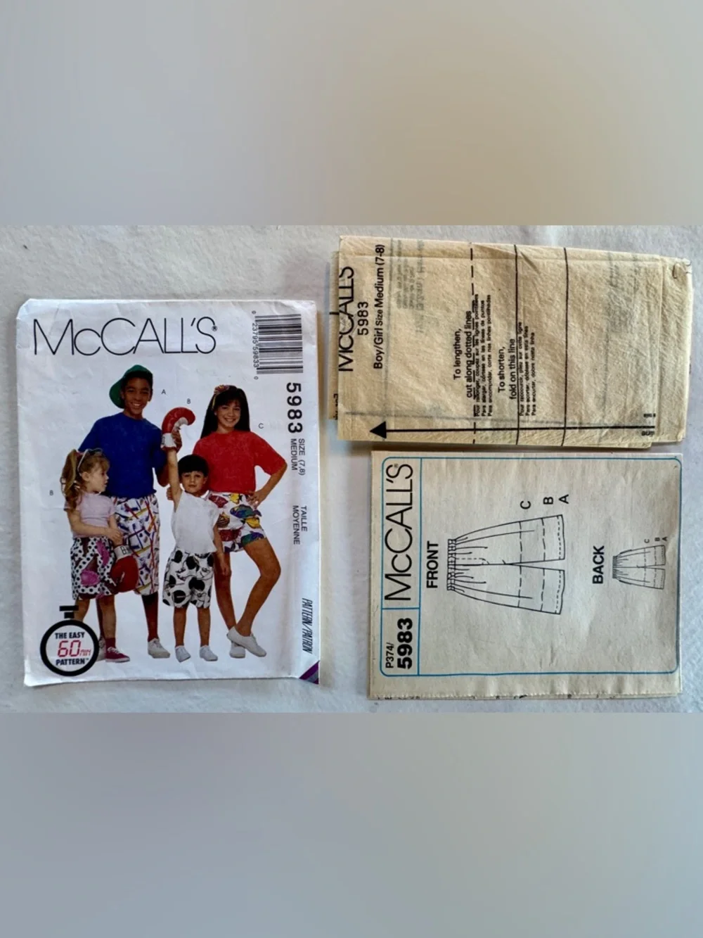 Vintage McCall's 5983 Kids' Boxer Shorts Uncut Sewing Pattern (Medium 7-8)